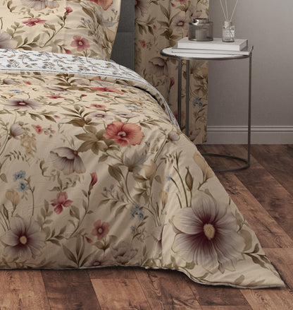 Vintage Retro Whimsical Pink Floral Cotton Reversible Quilt Cover Set - Adore India   