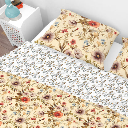 Vintage Retro Whimsical Pink Floral Cotton Reversible Quilt Cover Set - Adore India   