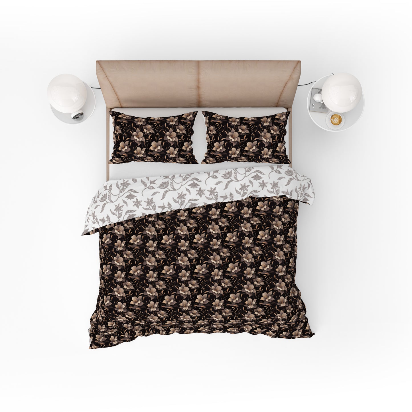 Bohemian Black Bronze Floral Cotton Reversible Quilt Cover Set - Adore India   