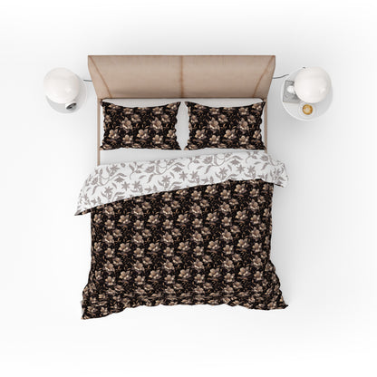 Bohemian Black Bronze Floral Cotton Reversible Quilt Cover Set - Adore India   