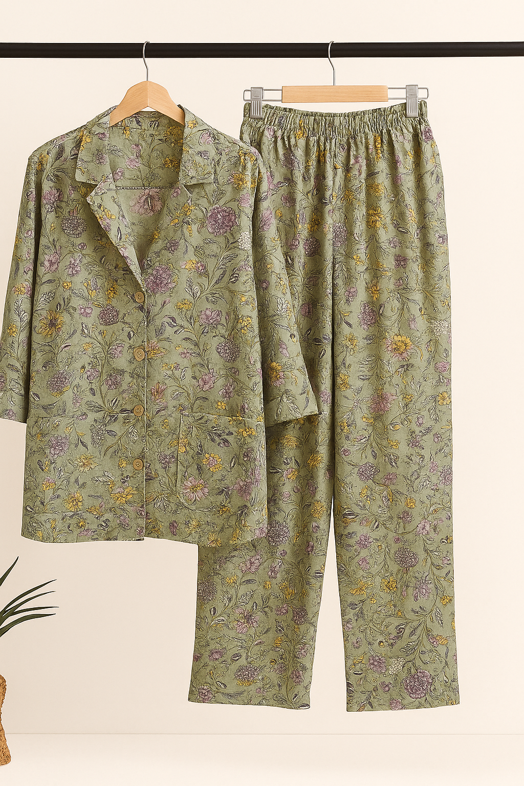 Sage Garden Floral Hand Printed Women Cotton Co-Ord Set