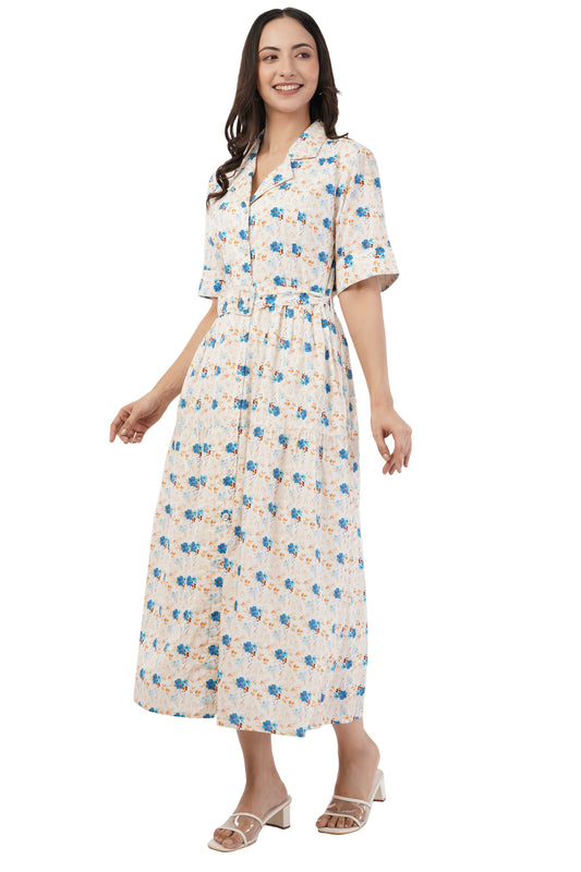 Edith Cotton Floral Bohemian Midi Long Shirt Dress 1