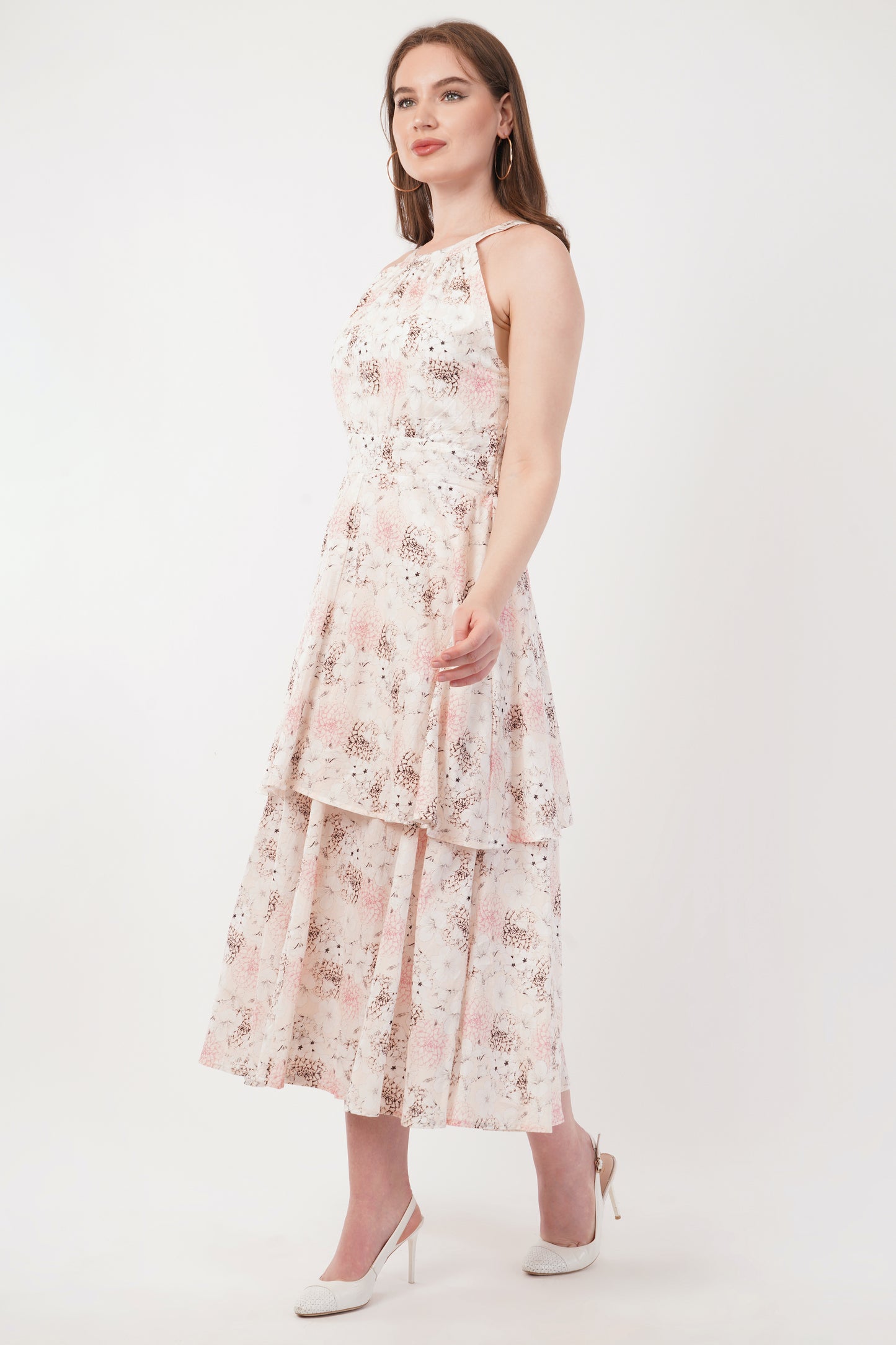Evelyn Cotton Floral Bohemian Halter Neck  Midi Maxi Long Dress