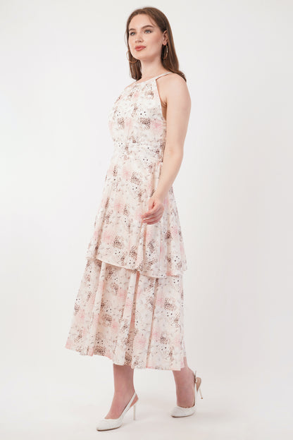 Evelyn Cotton Floral Bohemian Halter Neck  Midi Maxi Long Dress