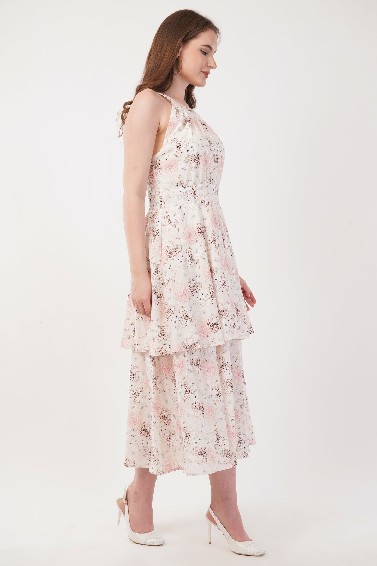 Evelyn Cotton Floral Bohemian Halter Neck  Midi Maxi Long Dress