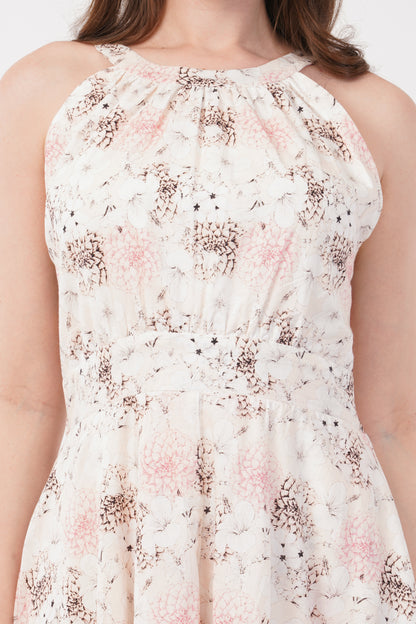 Evelyn Cotton Floral Bohemian Halter Neck  Midi Maxi Long Dress