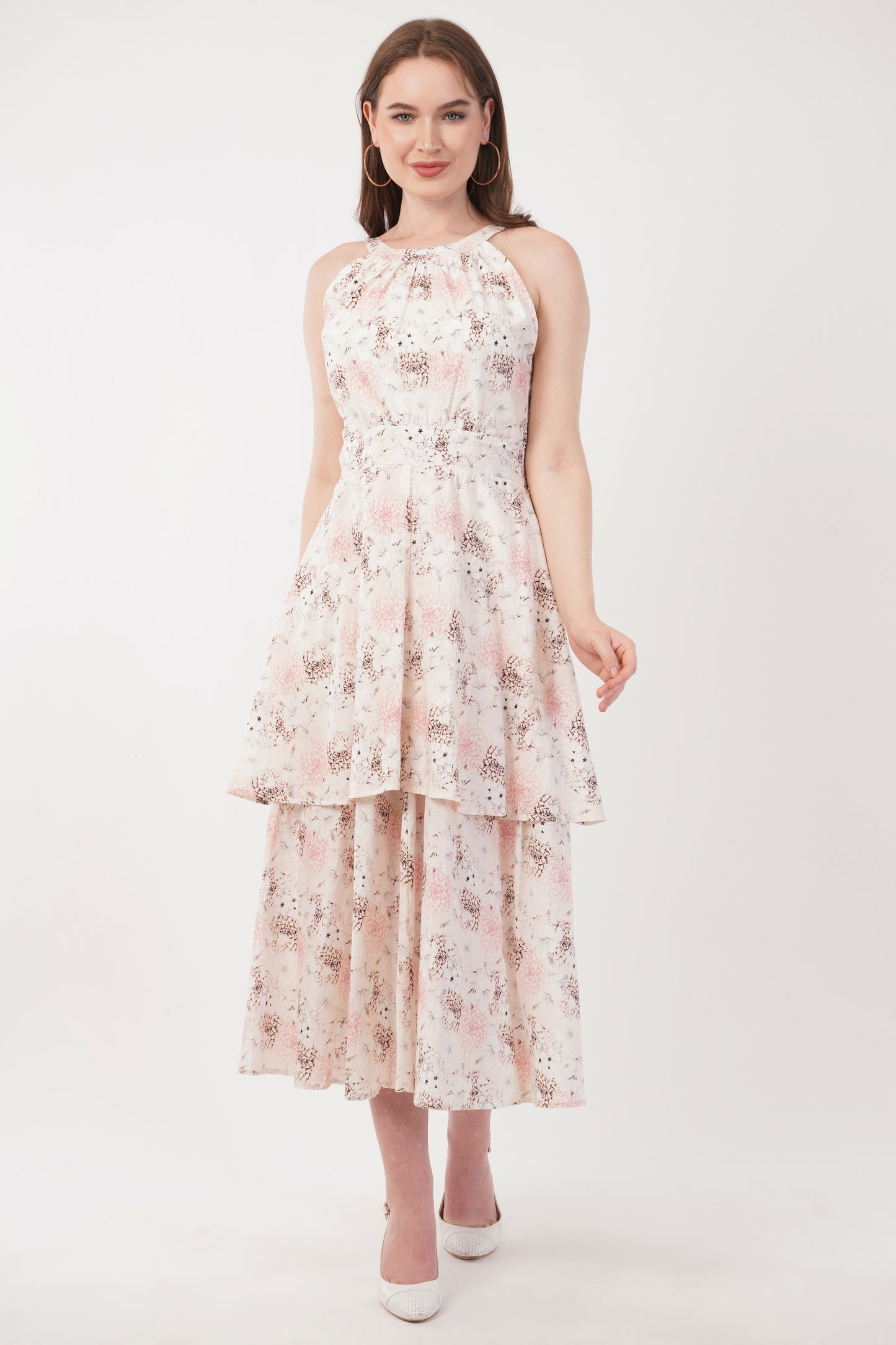 Evelyn Cotton Floral Bohemian Halter Neck &nbsp;Midi Maxi Long Dress