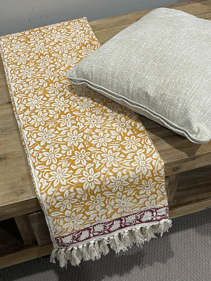 Bohemian Flower Hand Block Printed Cotton Bedding Throw Blanket - Adore India   