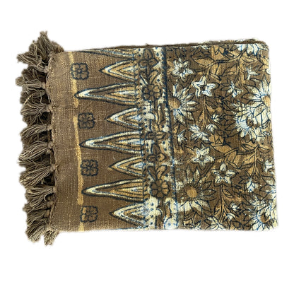 Bohemian Cotton Vintage Mustard Block Printed Bedding Throw Blanket - Adore India   