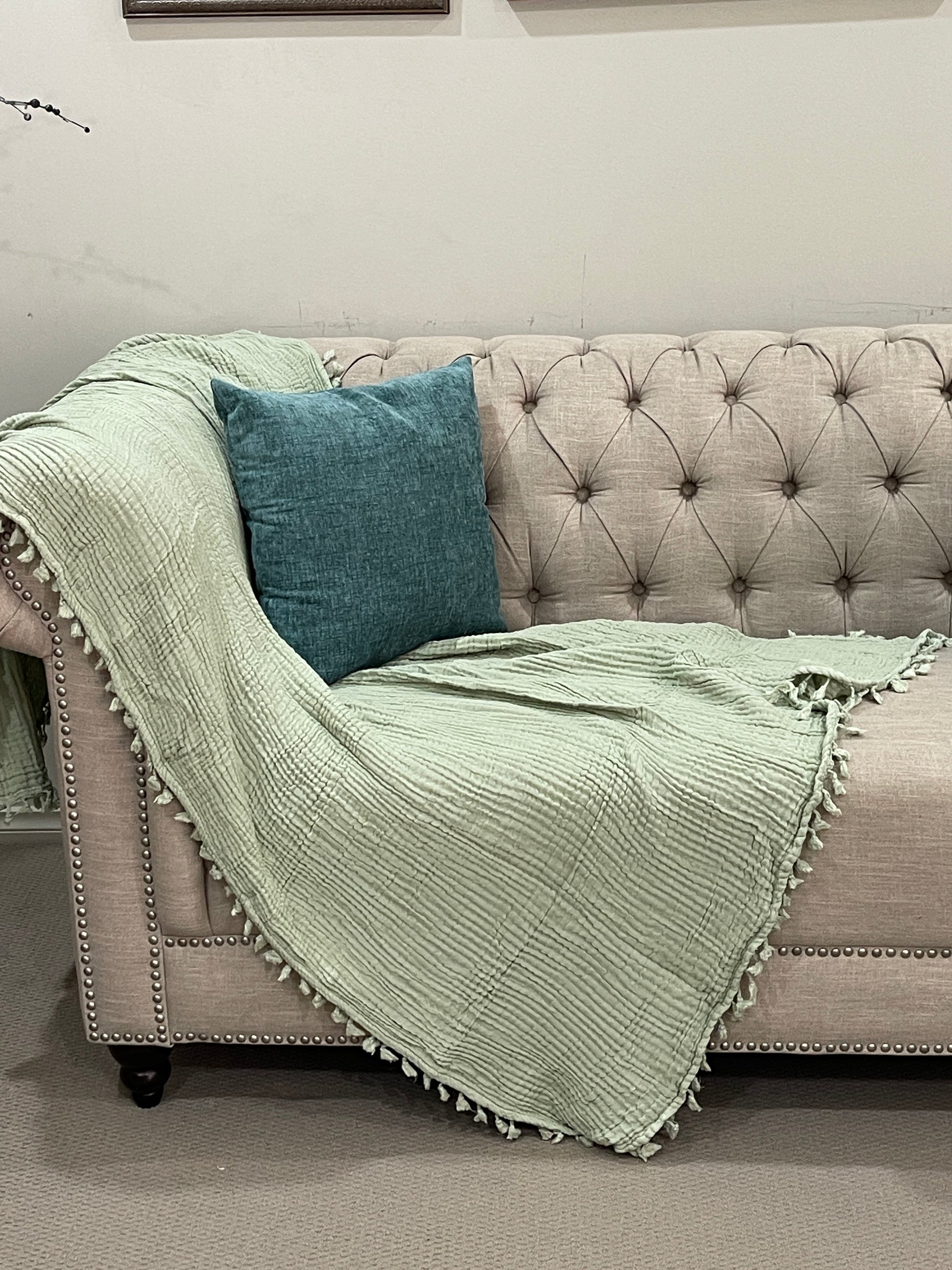 Organic Cotton Muslin Soft Bedding Blanket Throw With Tassels - Adore India   