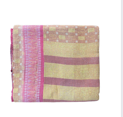 Indian Handmade Vintage Cotton Kantha Quilt Bedspread Throw- Asha - Adore India   