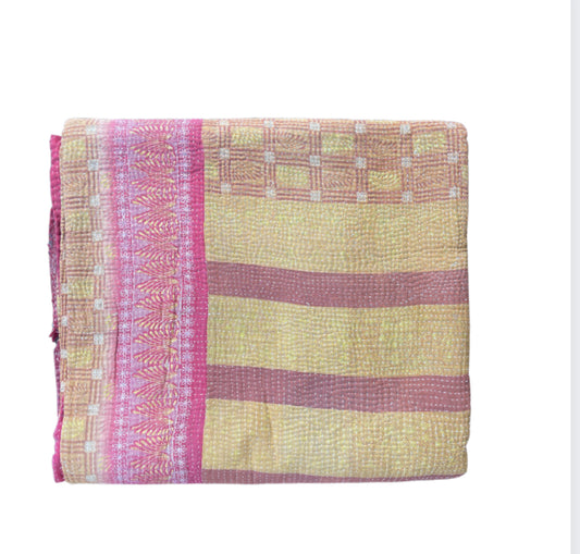 Indian Handmade Vintage Cotton Kantha Quilt Bedspread Throw- Asha - Adore India   