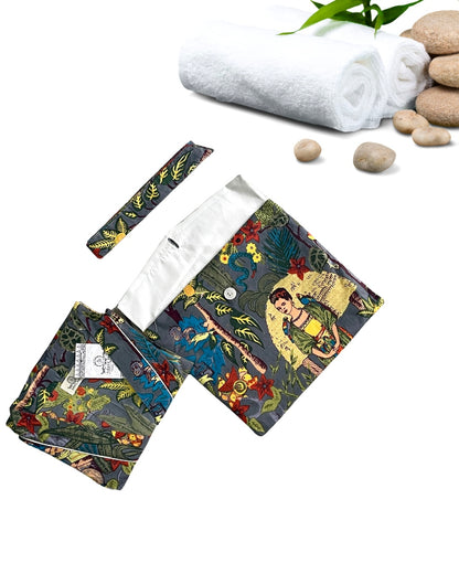 Cotton Printed Grey Kahlo Kimono Kaftan Bathrobe