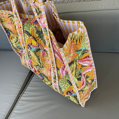 Handmade Boho Cotton Mustard Peacock Quilted Bags Beach Tote 