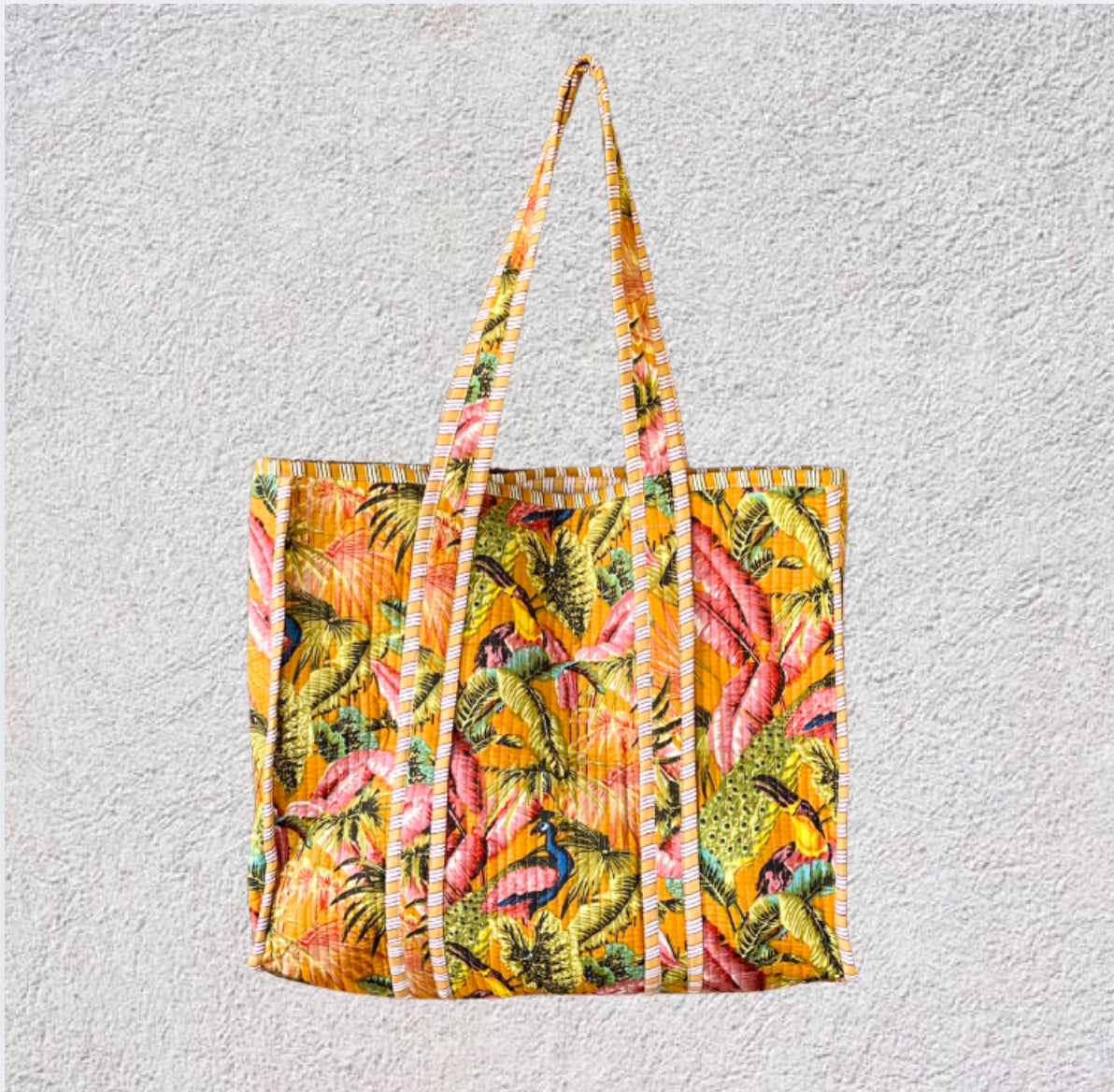 Handmade Boho Cotton Mustard Peacock Quilted Bags Beach Tote Bag 