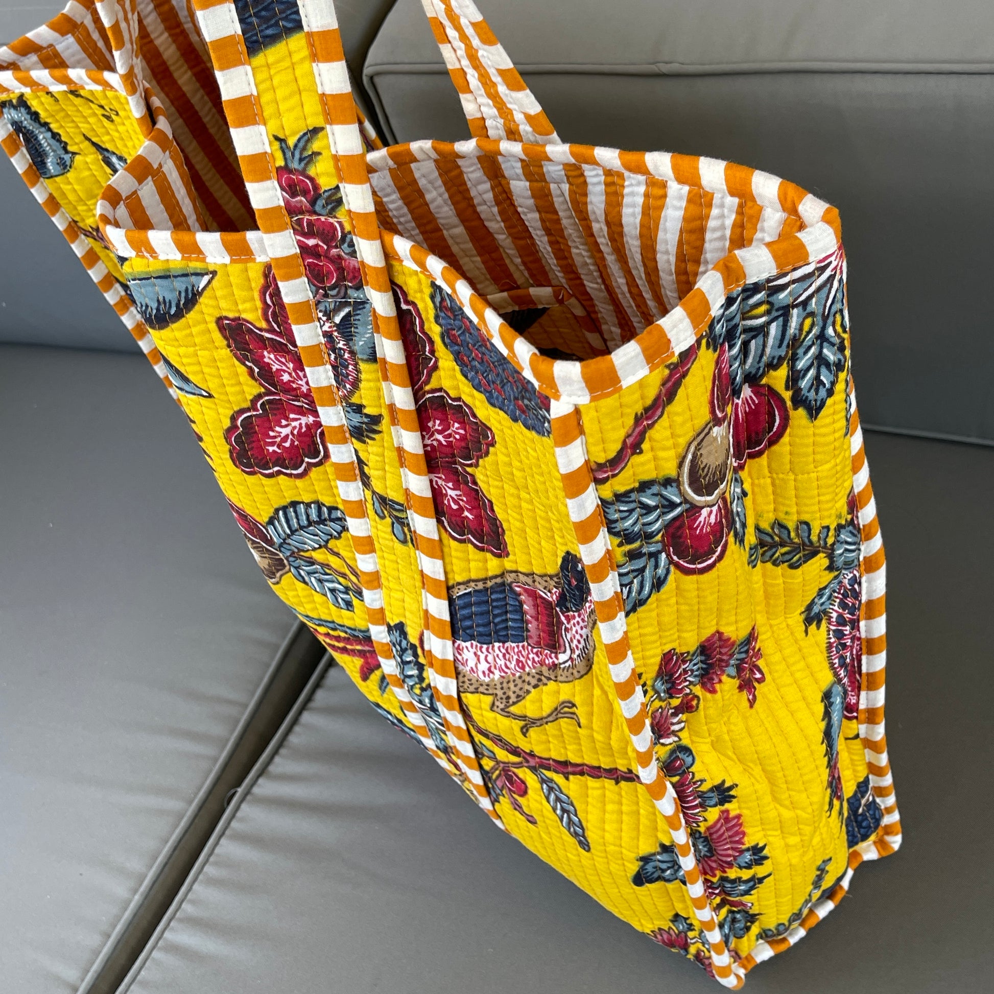 Handmade Boho Cotton Yellow Bird Quilted Bags Beach Bag
