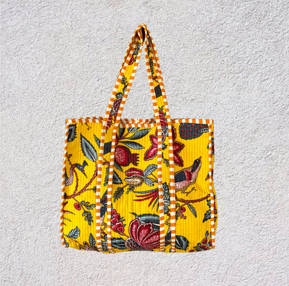 Handmade Boho Cotton Yellow Bird Quilted Bags Beach Tote Bag 