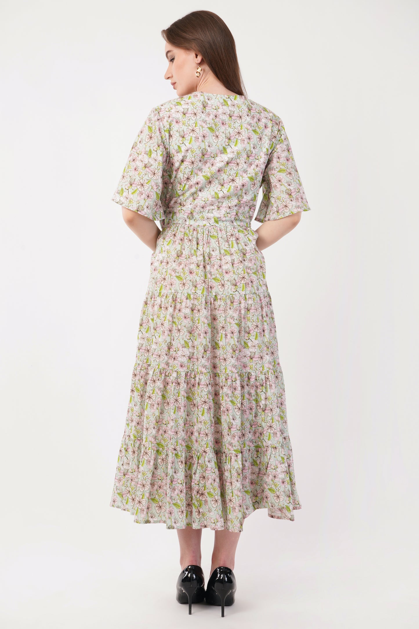 Hariette Pink Floral Cotton V-Neck Maxi Long Dress