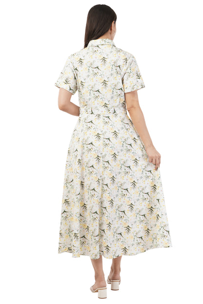 Hazel Summer Floral Cotton Shirt Long Maxi Dress with Belt