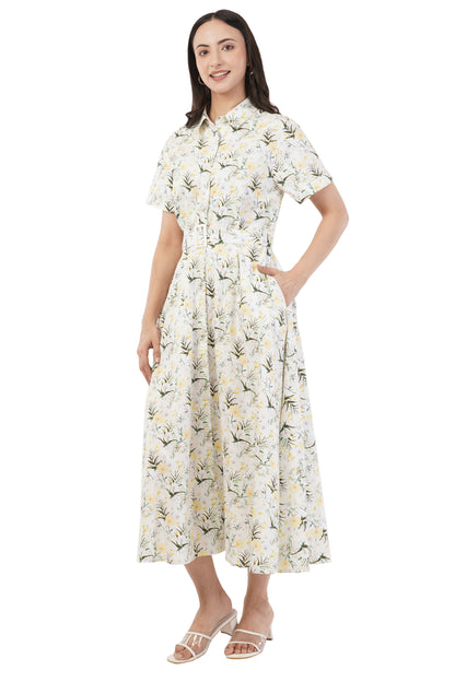 Hazel Summer Floral Cotton Shirt Long Maxi Dress with Belt&nbsp;