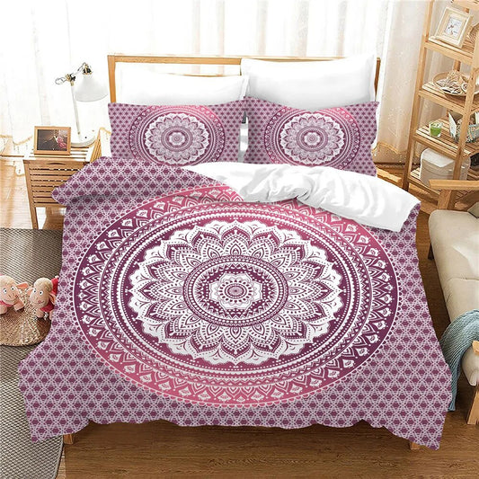 Star Pink Ombre Indian Mandala Quilt Cover Set - Adore India   