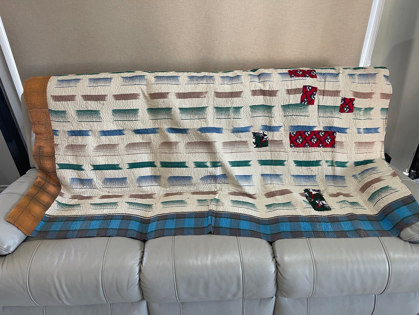 Handmade Indian Vintage Cotton Reversible Kantha Bedspread Throw- Shahi - Adore India   