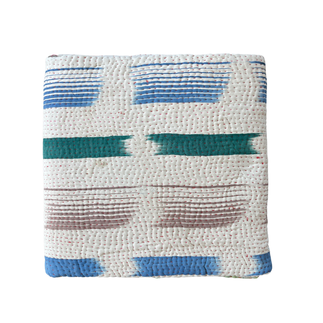 Handmade Indian Vintage Cotton Reversible Kantha Bedspread Throw- Shahi - Adore India   