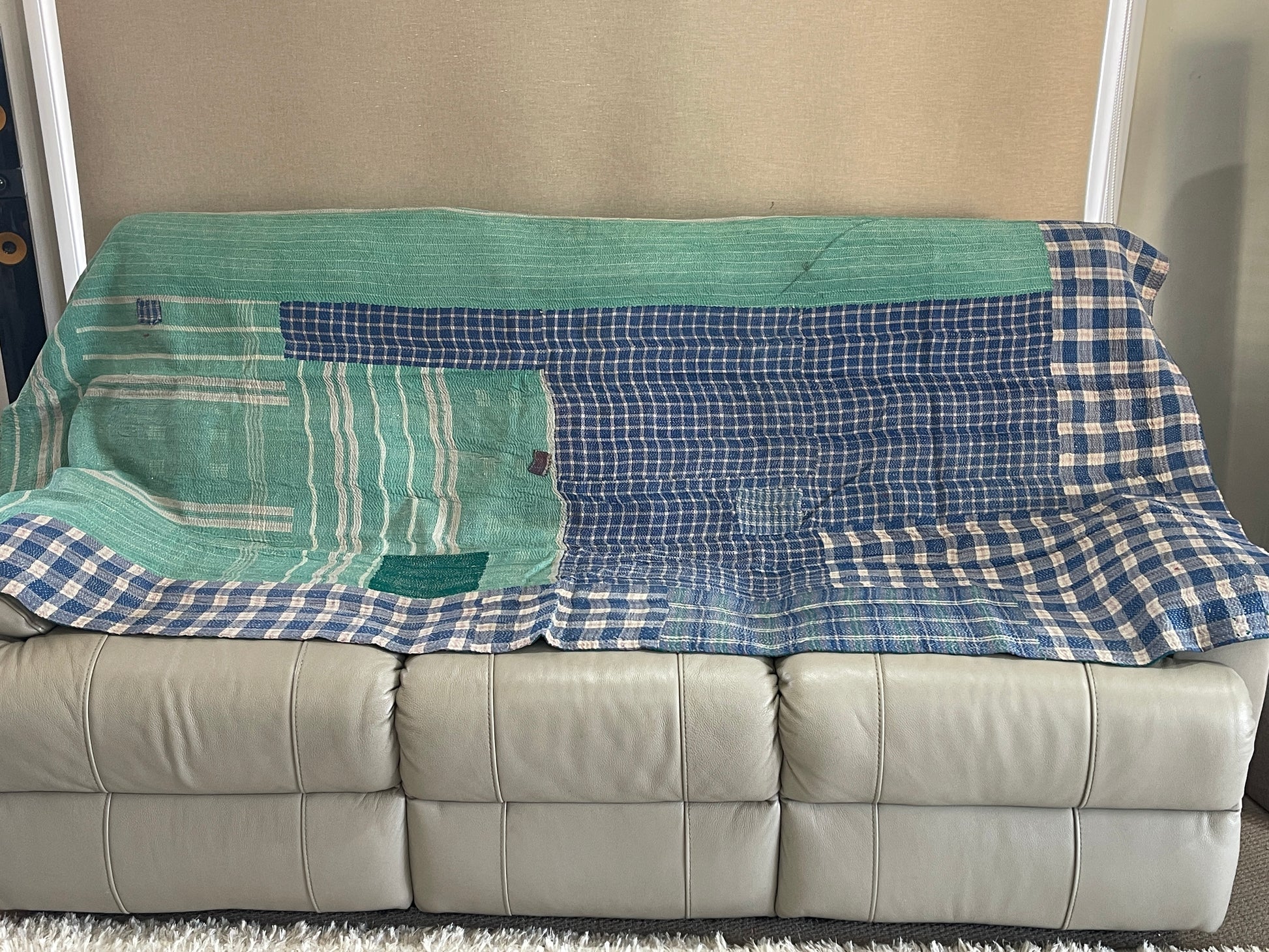 Indian Handmade Cotton Reversible Vintage Kantha Quilt Bedspread Throw- Anita - Adore India   