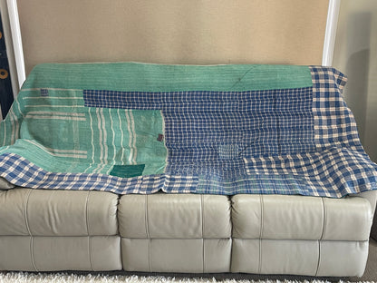 Indian Handmade Cotton Reversible Vintage Kantha Quilt Bedspread Throw- Anita - Adore India   