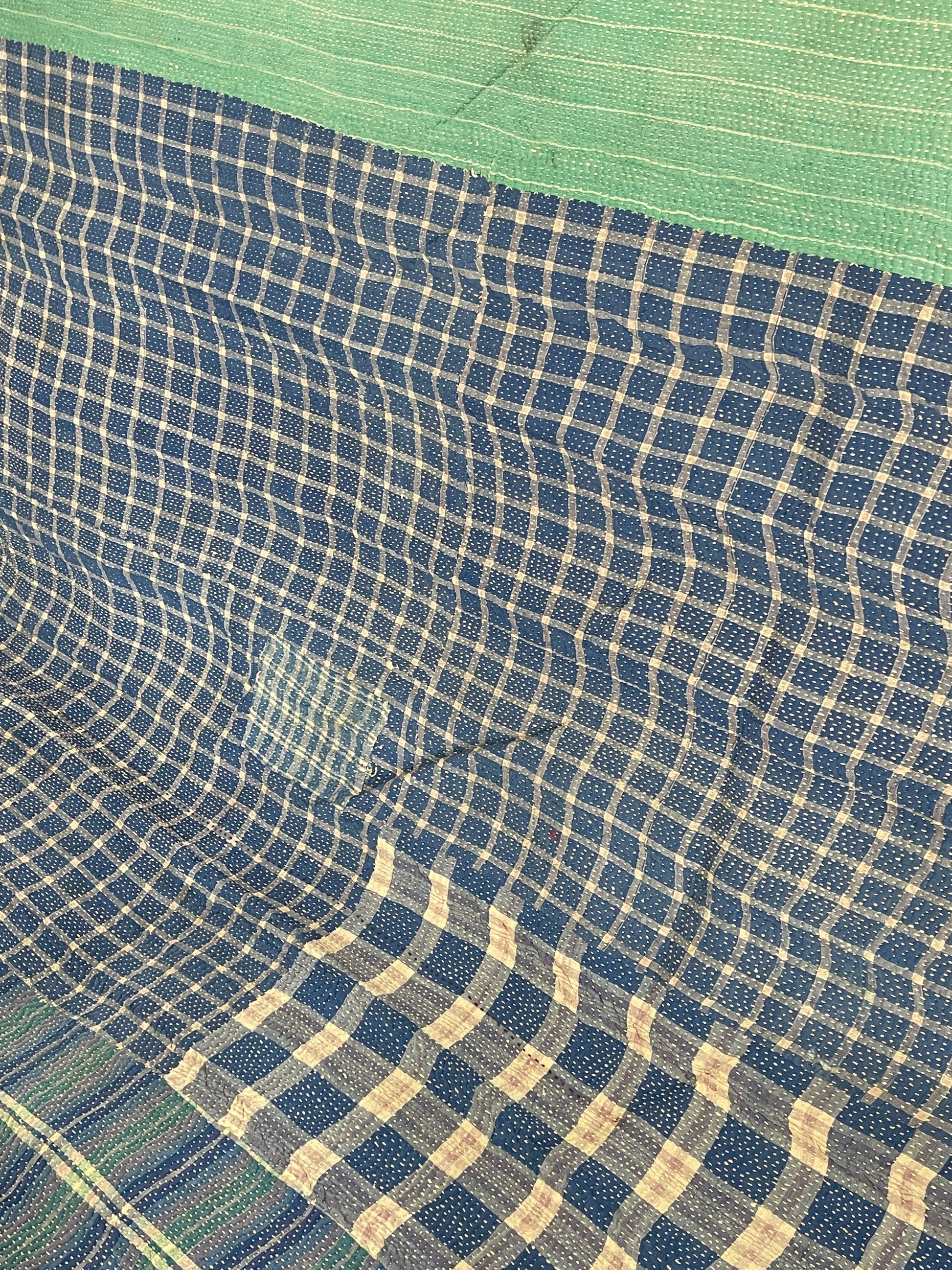 Indian Handmade Cotton Reversible Vintage Kantha Quilt Bedspread Throw- Anita - Adore India   