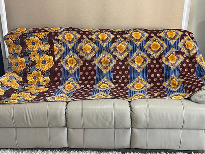 Indian Handmade Cotton Reversible Vintage Kantha Quilt Bedspread Throw- Bhavana - Adore India   