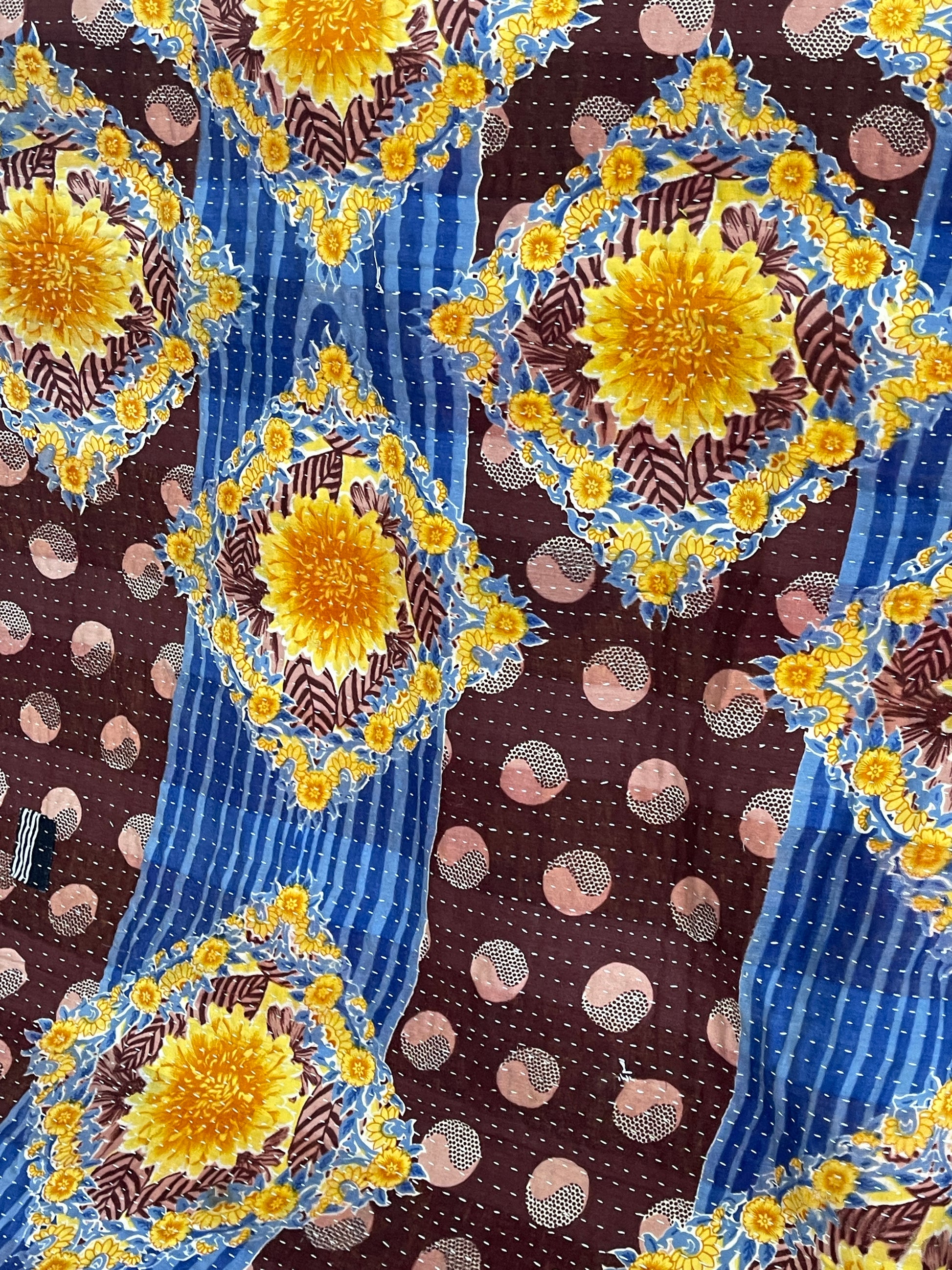 Indian Handmade Cotton Reversible Vintage Kantha Quilt Bedspread Throw- Bhavana - Adore India   