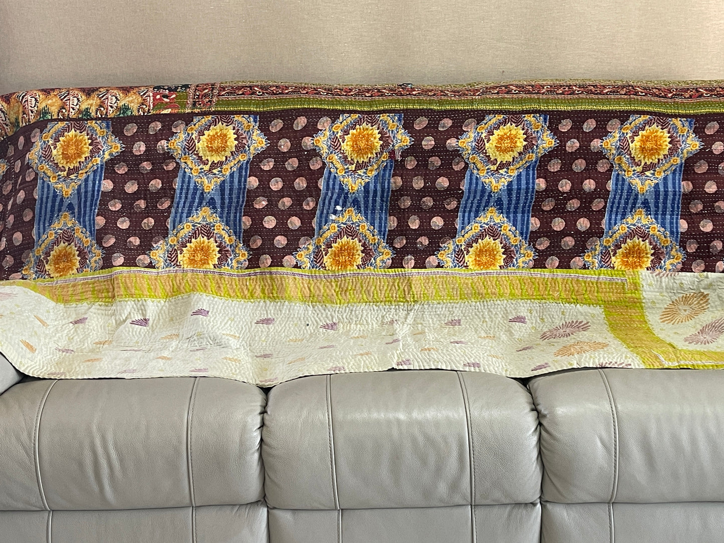 Indian Handmade Cotton Reversible Vintage Kantha Quilt Bedspread Throw- Bhavana - Adore India   