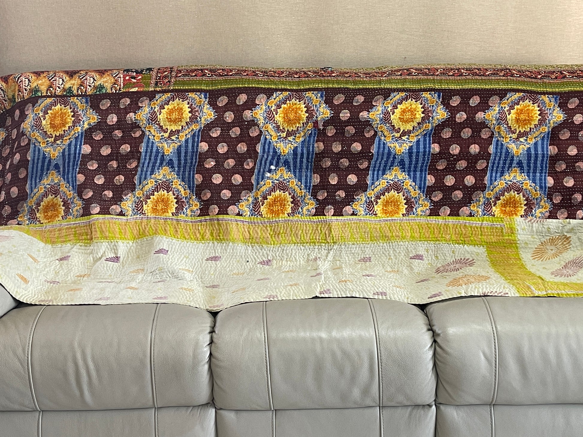 Indian Handmade Cotton Reversible Vintage Kantha Quilt Bedspread Throw- Bhavana - Adore India   