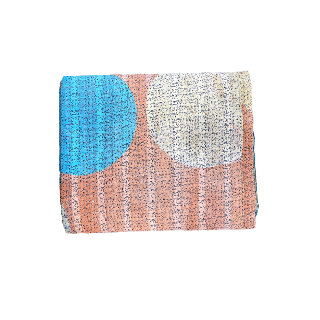 Indian Handmade Cotton Reversible Vintage Kantha Quilt Bedspread Throw- Farah - Adore India   