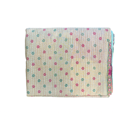 Indian Handmade Cotton Reversible Vintage Kantha Quilt Bedspread Throw- Jaya - Adore India   