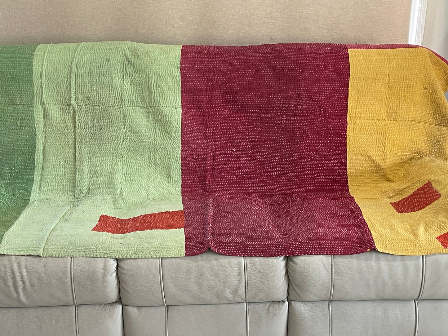 Indian Handmade Cotton Reversible Vintage Kantha Quilt Bedspread Throw- Jaya - Adore India   