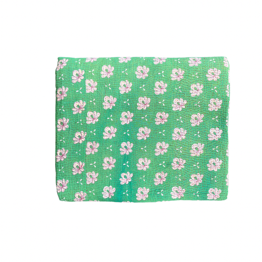 Indian Handmade Cotton Reversible Vintage Kantha Quilt Bedspread Throw- Kamla - Adore India   