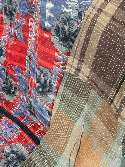 Indian Handmade Cotton Reversible Vintage Kantha Quilt Bedspread Throw- Rama - Adore India   