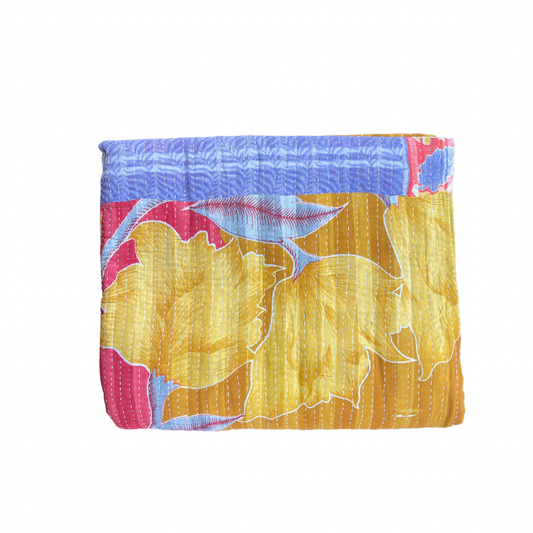 Indian Handmade Cotton Reversible Vintage Kantha Quilt Bedspread Throw- Vidya - Adore India   