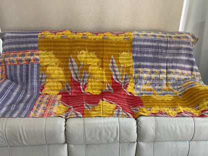 Indian Handmade Cotton Reversible Vintage Kantha Quilt Bedspread Throw- Vidya - Adore India   