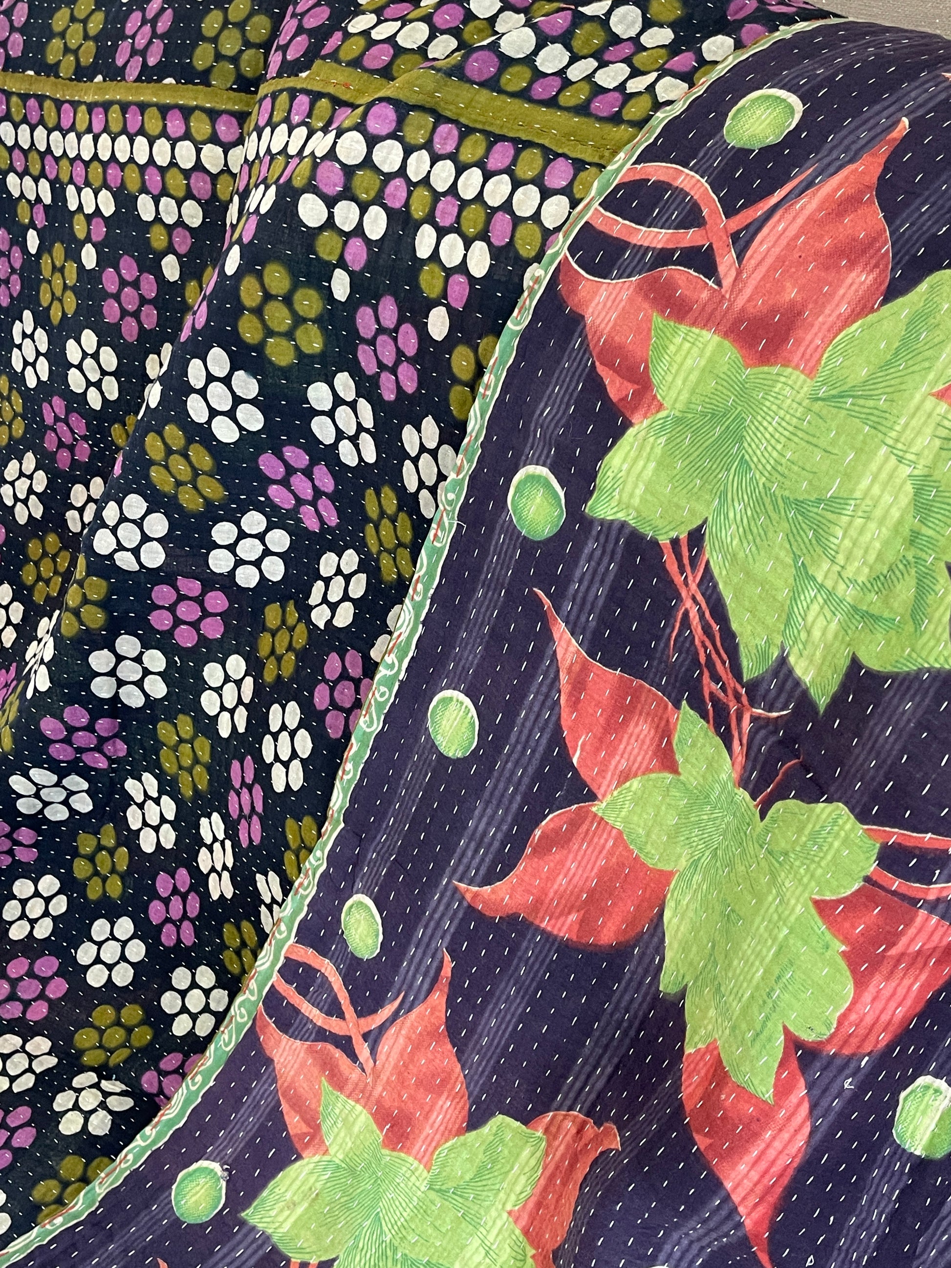 Indian Handmade Cotton Vintage Kantha Quilt Bedspread Throw- Aarti - Adore India   