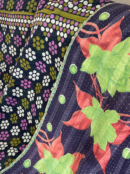 Indian Handmade Cotton Vintage Kantha Quilt Bedspread Throw- Aarti - Adore India   