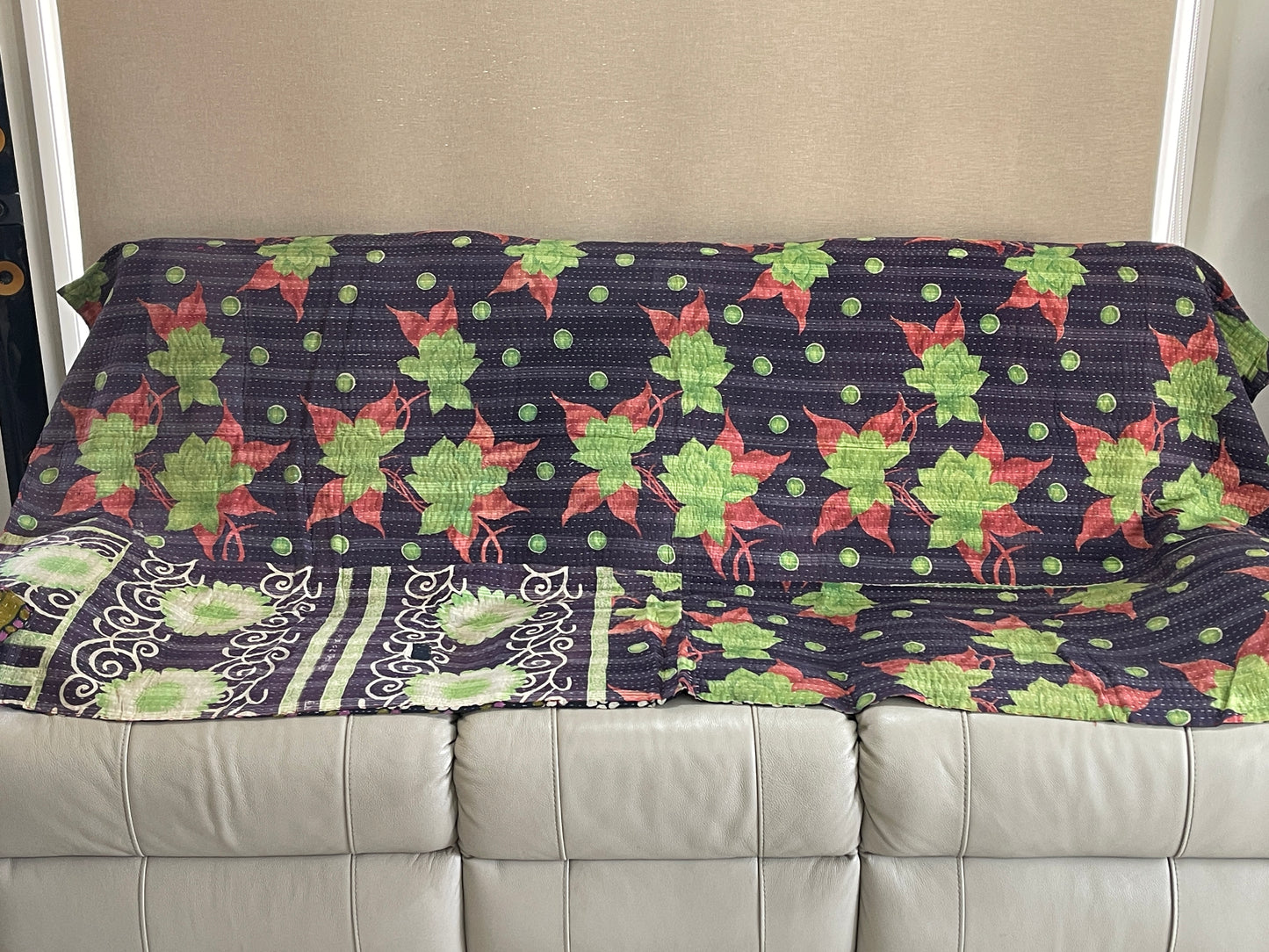 Indian Handmade Cotton Vintage Kantha Quilt Bedspread Throw- Aarti - Adore India   