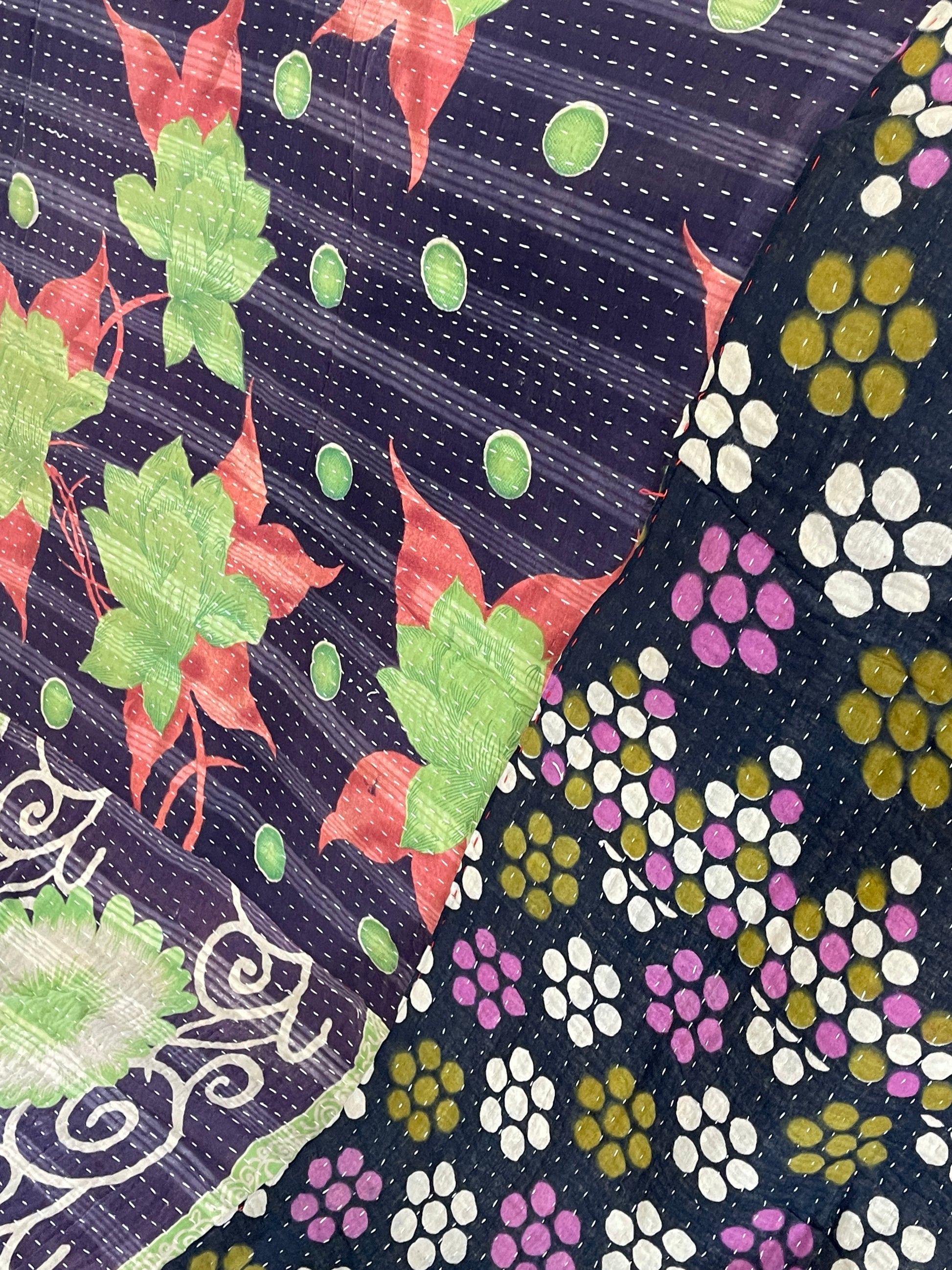 Indian Handmade Cotton Vintage Kantha Quilt Bedspread Throw- Aarti - Adore India   