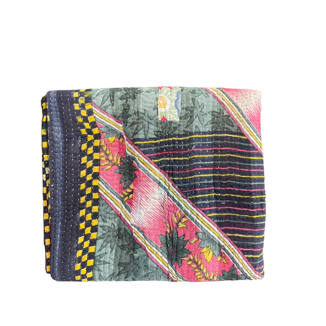 Indian Handmade Cotton Vintage Kantha Quilt Throw- Rashi - Adore India   