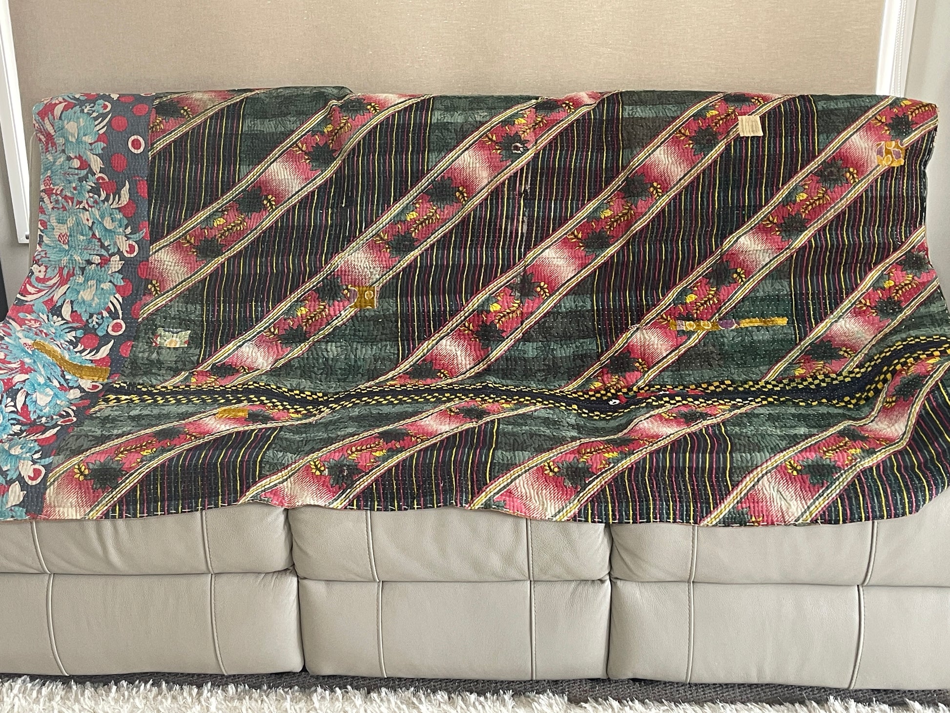 Indian Handmade Cotton Vintage Kantha Quilt Throw- Rashi - Adore India   