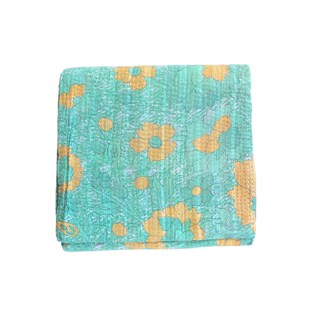 Indian Handmade Reversible Vintage Kantha Quilt Bedspread Jyoti - Adore India   
