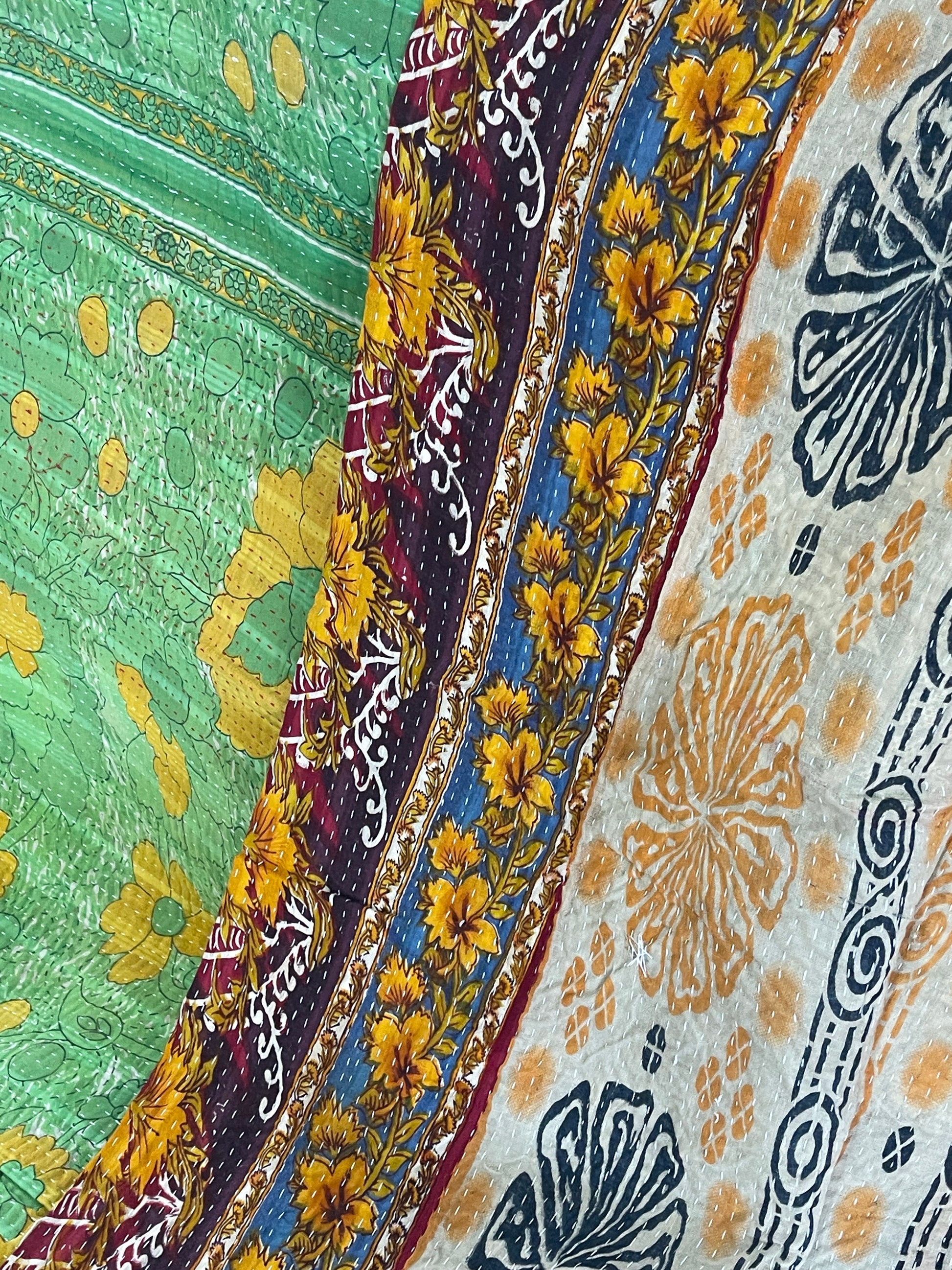 Indian Handmade Reversible Vintage Kantha Quilt Bedspread Jyoti - Adore India   