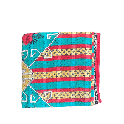 Indian Handmade Reversible Vintage Kantha Quilt Bedspread Kiran - Adore India   